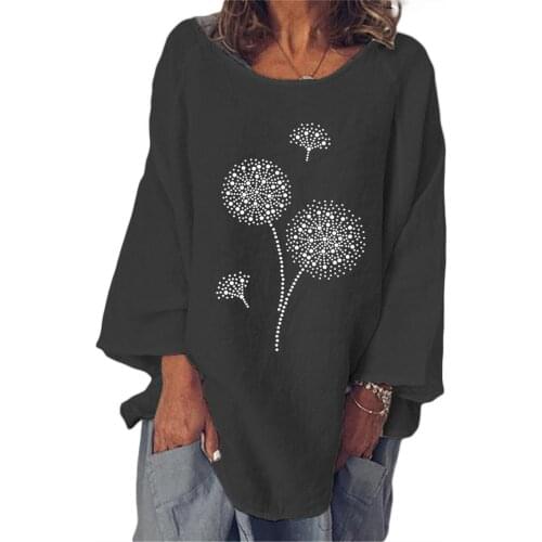 40# Casual Blouse Floral Print Cotton Line Women Round Neck Long Sleeve Blouses And Shirts Women Oversize Loose Tops Рубашки