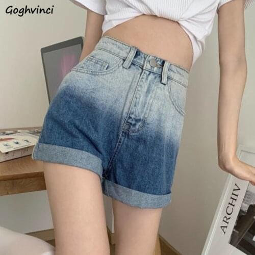 Summer Denim Shorts Women Gradient Color Loose High Waist Streetwear Korean Style All-match Vintage Trendy Simple Ulzzang Chic