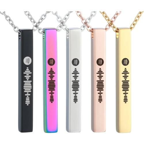 Custom Music Spotify Code Pendant Necklace for Women Personalized Stainless Steel Laser Engrave Bar Necklace for Family Gifts