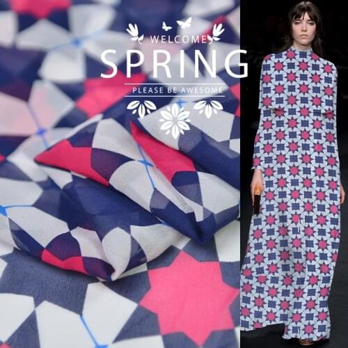 1 Meter Star Paradise Di Geometric Printing Silk Georgette Fabric Wide Scarf