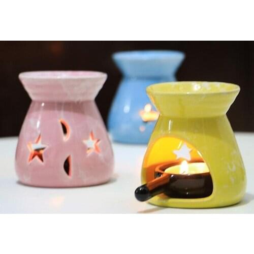 1Pc Ceramic Essential Oil Lamps Hollow Stars Moon Pattern Simple Essential Oil Fragrance Tea Light Candle Holder