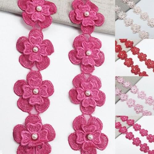 1Yards Flower Pearl Beaded Embroidered Flower Lace Ribbon Trim Beaded Fringe African Lace Fabric Handmade Dress Sewing Supplies