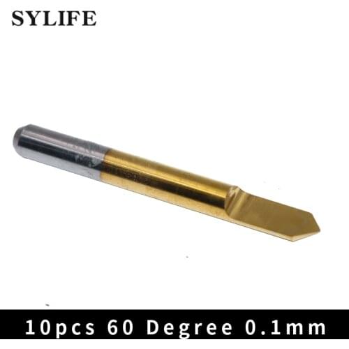 10 x 0.1mm 1/8" Shank Titanium Coated Carbide 90 Degree PCB Engraving CNC Bits