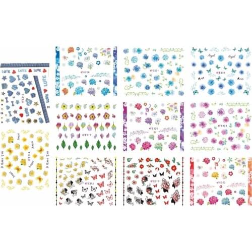 11 PACKS / LOT 3D SIMULATION BUTTERFLY ORCHID PANSY FLAMERAY GERBERA BUTTERFLY SELF-ADHESIVE NAIL TATTOOS STICKER E314-324