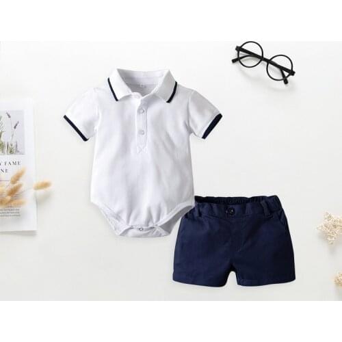 2021 Summer Newborn Infant Baby Boy Bodysuit Polo Shirt 2PCS Toddler Baby Boy Clothes Sets Tops+Shorts For 0-24M