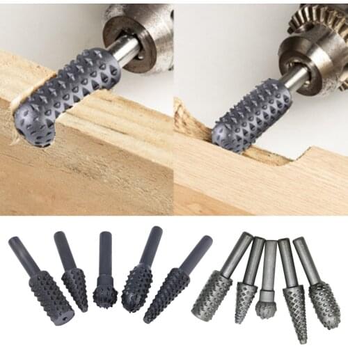 5pcs Woodworking Steel Rotary Rasp File 1/4" Shank Rotor Craft Files Rasp Burrs Wood Bits Grinding Power Carving Hand Tool