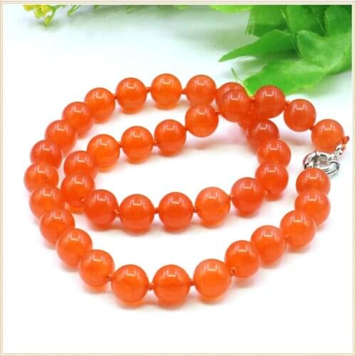 8 10mm Round Orange Jades Chalcedony Necklace Natural Stone Steering Wheel Clasp Accessory Neckwear Women Jewelry Making Design
