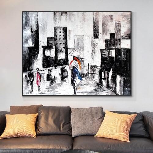 Abstract Building City Street Oil Painting 100% Hand Painted On Canvas Modern Landscape Wall Art For Home Decoration