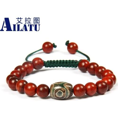 Ailatu Natural Wood Rope Bracelet with Tibetan Dzi Eye Yoga Meditation Ethnic Macrame Bracelet