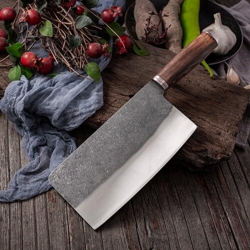 Non-stick Slicing Knife Forged Stone Washing Surface Chopping Kitchen Knife Manganese Carbon Steel Chef Cooking Chopper Cleaver