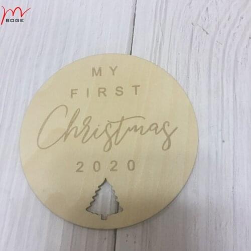 Free shipping 20pcs OUR 1st CHRISTMAS ENGRAVED circle 2020 Christmas wood ornaments Our First Christmas Ornament