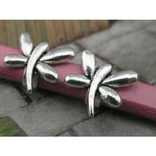 FREE SHIPPING 30pcs Antique Silver 10.3x6.3mm Dragonfly Slider Spacer Findings For Licorice Leather--PAT179