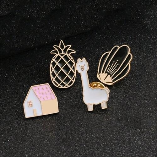 Alpaca House Pineapple Enamel Pins Cartoon Brooches Coat Jackets Lapel Pin Backpack Badge Women Fashion Jewelry Gifts for Kids