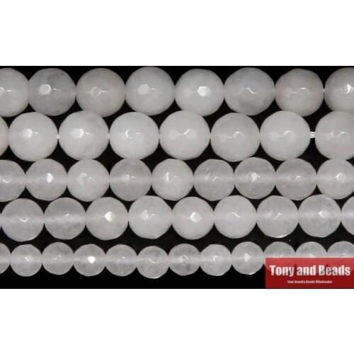 Natural Stone Faceted White Jades Loose Beads 4 6 8 10 12MM Pick Size for Jewelry Making No.JD15