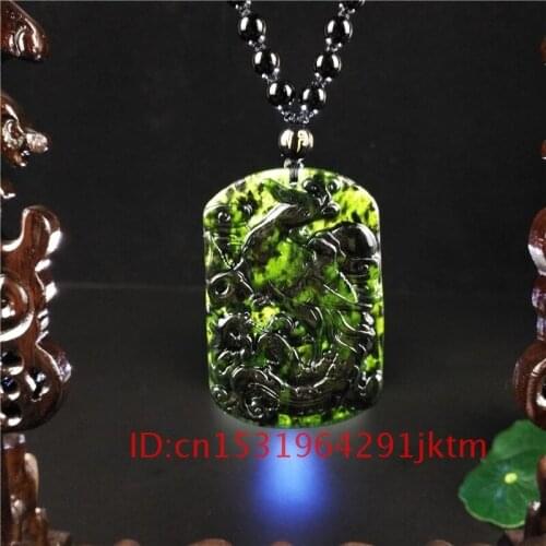 Phoenix Green Carved Jewelry for Pendant Obsidian Natural Chinese Men Accessories Amulet Necklace Black Jade Gifts Charm