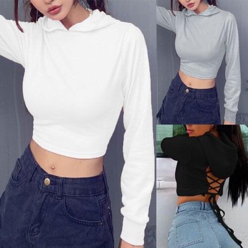 Kili Back Strap Long-Sleeve T-Shirt Street Fashion Solid Color Hooded Corns Cross Strap Sweater Autumn