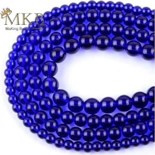 Smooth Blue Glass Round Loose Beads For Needlework Jewelry Making Spacer Charm Beads Diy Bracelet Necklace 4 6 8 10mm 15"Strand