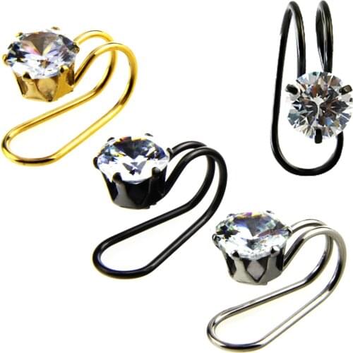 1pc Surgical Steel Round Zircon Ear Clip Ring Fake Piercing Earring Piercing Jewelry