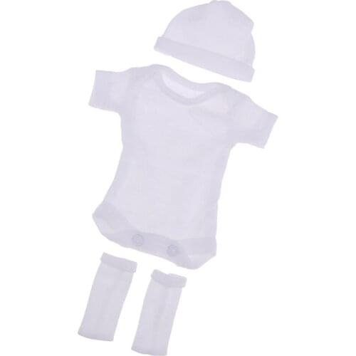Dolls Outfits Short Sleeve Jumpsuit And Hat For 26-28cm Baby Dolls White