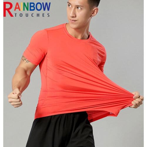 Rainbowtouches Summer Men New Elastic And Tight Sports Top Running Fitness Breathable And Quick Drying Casual T-shirt