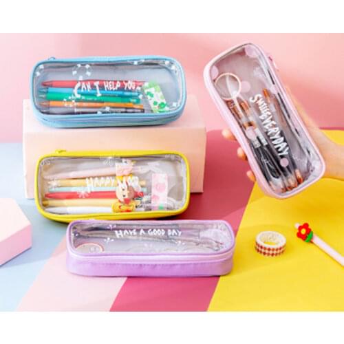 Cute Pencil Case Multifunctional Transparent Pu Large Capacity Pencil Case Cute Student Storage Stationery Box