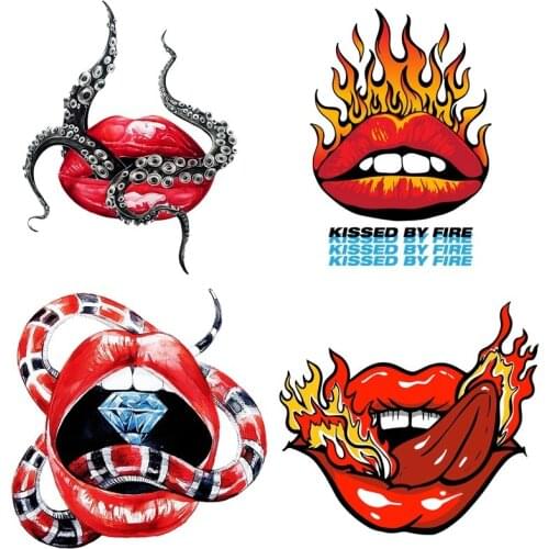 Fashion flame lips iron on patches heat-sensitive appliques Iron-on transfers for clothing thermo stickers custom patch tops