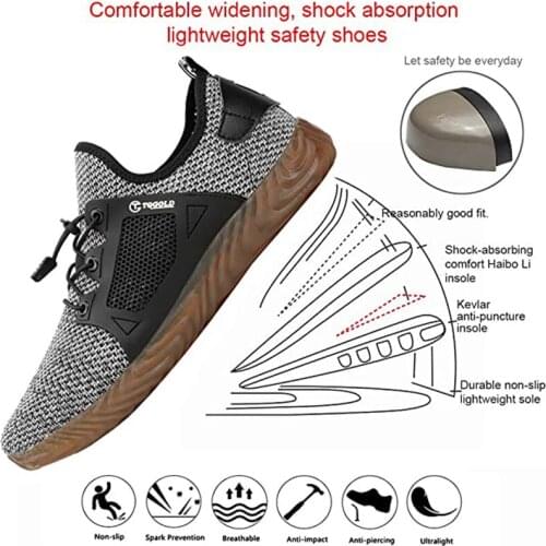 Mens Womens Safety Working Ultralight Shoes Industrial & Construction Anti-Puncture Summer Breathable Steel Toes Shoes