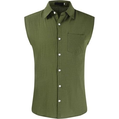 Men Shirt Buttons turndown collar Single-Breasted Lapel Solid Color Summer Sleeveless Lapel Top Mens Clothing Summer 2021