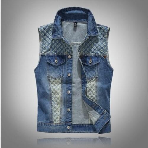 2019 Tide Mens Denim Vest Cowboy Sleeveless Jean Jackets Men Waistcoat Slim Fit Casual Male Jean Coat holes