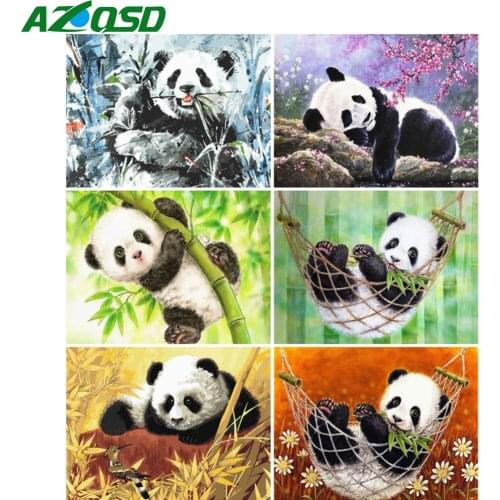 AZQSD Paint By Numbers For Adults Panda Flower Acrylic Paint Hand Paint Kit On Canvas Oil Painting Animal Wall Decoration