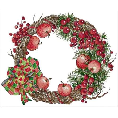 Cross Stitch Stamped Kits Printed Embroidery Cloth Needlepoint Kits Easy Patterns for Garland-Christmas Apple 11CT