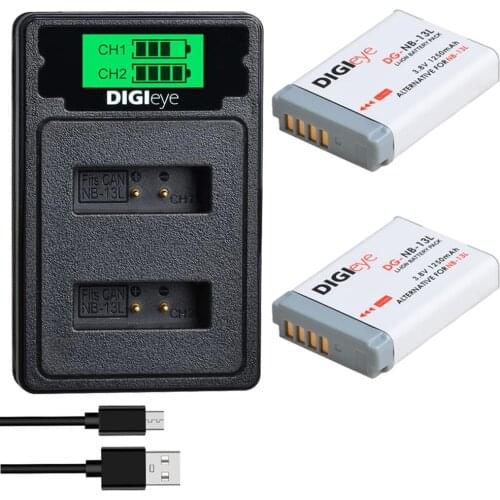 2Pcs NB-13L NB13L Battery + LCD Dual Charger with Type C for Canon PowerShot G5X G7X G7X Mark II G9X G9X Mark II SX620 SX720 HS