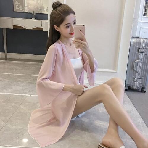 2021 News Womens Wear Sunscreen Chiffon Cardigan Thin Summer Loose Beach Clothes Shirt Shawl Fashion Popular Lady
