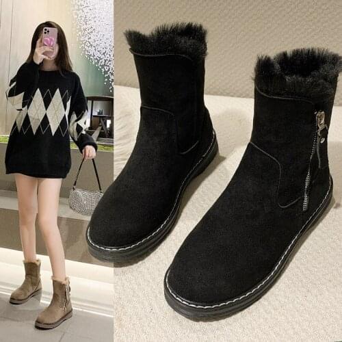 2021 Winter New Korean Version Plus Velvet Warm Snow Boots Female Short Tube Cotton Boots Tassel Zipper Boots Cotton Shoe