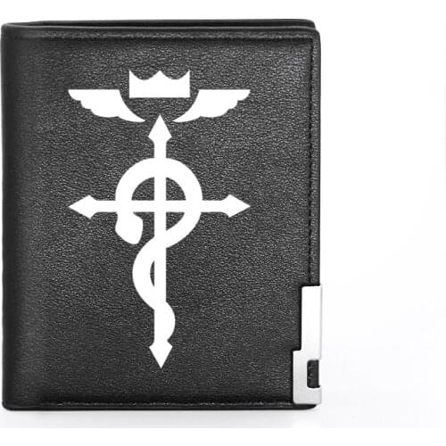 New Fullmetal Alchemist White Symbol Leather Men Wallet Classic Credit Card Holder Short Purse
