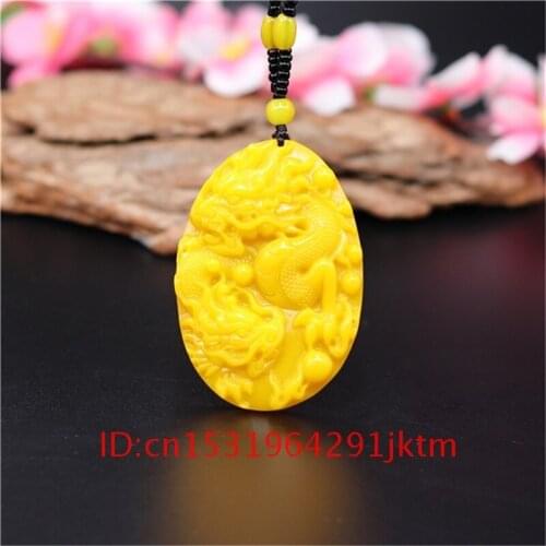 Charm Carved Hand Fashion Pendant Yellow Necklace Women Dragon Chinese Natural Gifts Jewelry Men Jade Amulet for Jadeite