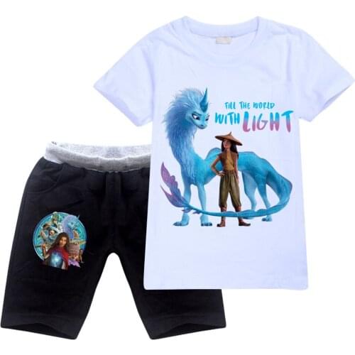 Girls Clothes Raya and The Last Dragon Sportswear Kids Summer T-shirt Tops + Pants Cotton Short Sleeve Outfits Children Clothing