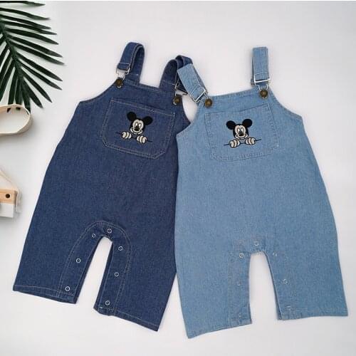 Disney Anime Infant Clothes Newborn Baby Fall Minnie Mickey Mouse Onesies Strap Rompers Cowboy Cotton Cartoon Sling Jeans Pants