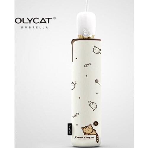 OLYCAT Fully Automatic Three Folding Printed with Cute Kitty Fashion Patterns Uv and Windproof Children and Womens Umbrella