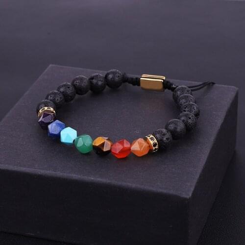 New Arrival High Quality Natural Stone 7 Chakra Power Stone Lava Rock Beads Braided Bracelet For Women Men