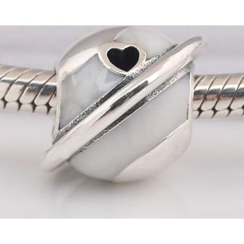 Authentic S925 Bead White Enamel Planet Of Love Charm for Women Bracelet Bangle DIY Jewelry
