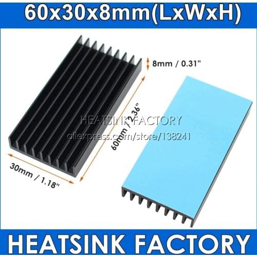 HEATSINK FACTORY 5pcs Black 60x30x8mm Heatsink Aluminum Heat Sink Radiator Cooler With Tape Applied