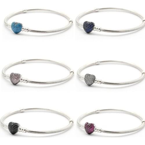 Real 925 Sterling Silver Heart Chain Bracelet For Women Fit Original Pamura Charm Beads DIY Jewelry Gift