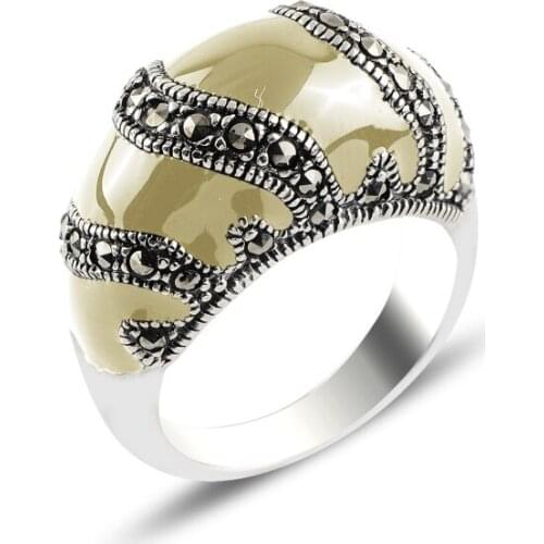 Silver 925 Sterling Enamel & Marcasite Ring