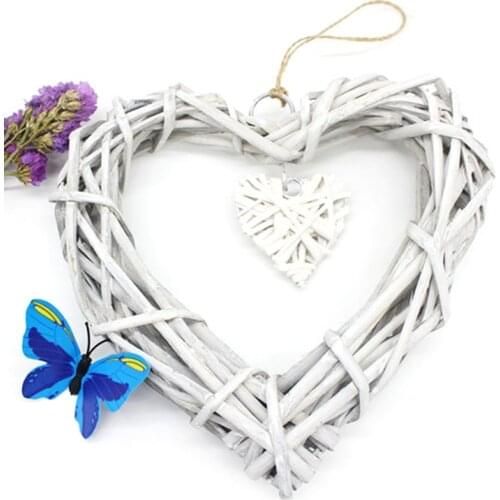 Chic Wicker Hanging Hearts Gray White Artificial Wreaths DIY Heart Wicker for Wedding Birthday Party Wall Hanging Decoration