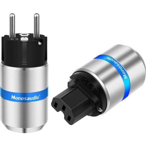 Monosaudio E106R/F106R 99.998% Pure Copper Rhodium Plated Schuko EU Power Plug European Male connector+IEC Female Connector Plug