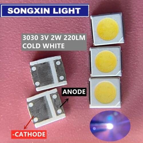 50PCS/LOT SMD 3030 White 3030 LED Diode 6000K-8000K 1W LED HIGH POWER Lighting Application 3.0*3.0*0.65mm 350MA 100-120LM