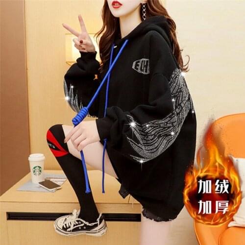 Hooded Sweatshirt For Fall/winter New Plus Velvet Thickening Hot Drill Pullover Long-sleeved Loose Blouse Personality Commuting