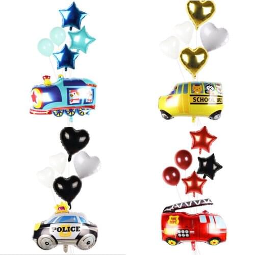 6pcs Partoon car aluminum foil balloon fire truck ambulance water tank air ball children toy decoration birthday party balloon