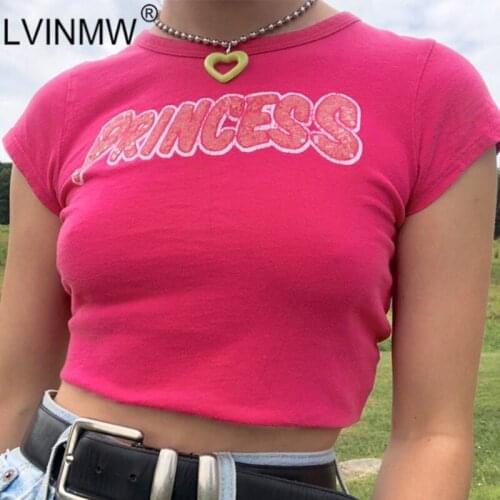 LVINMW Tees Letter Printed Navel Casual Chic Women Clothing Short Sleeve O Neck Simple Slim T Shirt Skinny Summer Streetwear